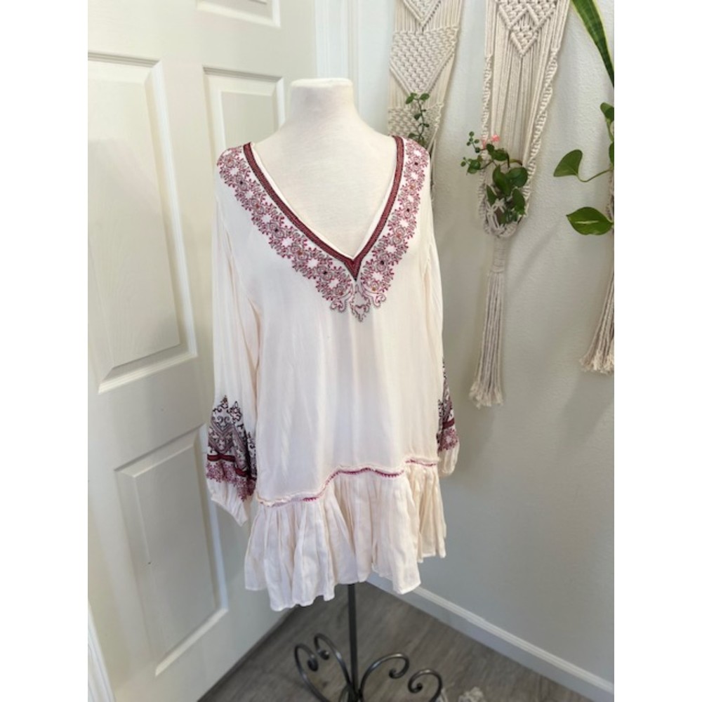 NWT Free People Ivory Drop-Waist Peasant Dress Size Small